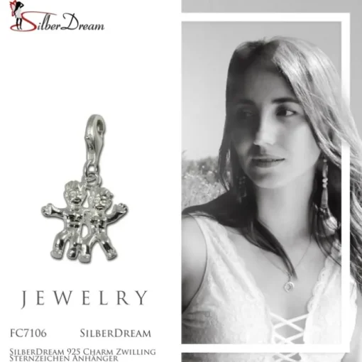 SilberDream 925 Charm Zwilling Sternzeichen Anhänger FC7106
