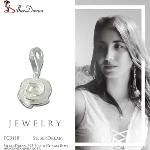 SilberDream 925 Silber Charm Rose Armband Anhänger FC3118