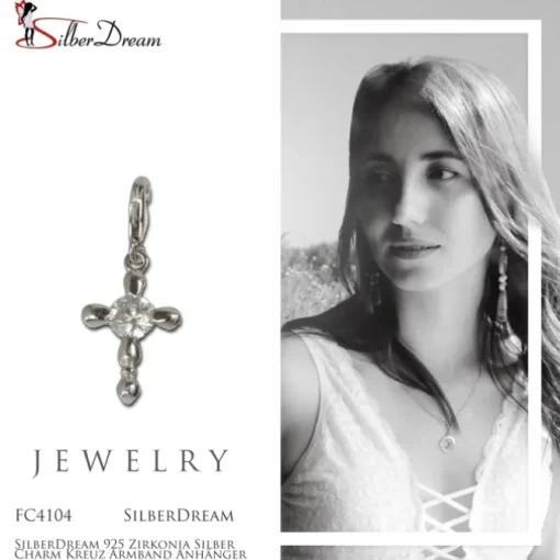 SilberDream 925 Zirkonia Silber Charm Kreuz Armband Anhänger FC4104
