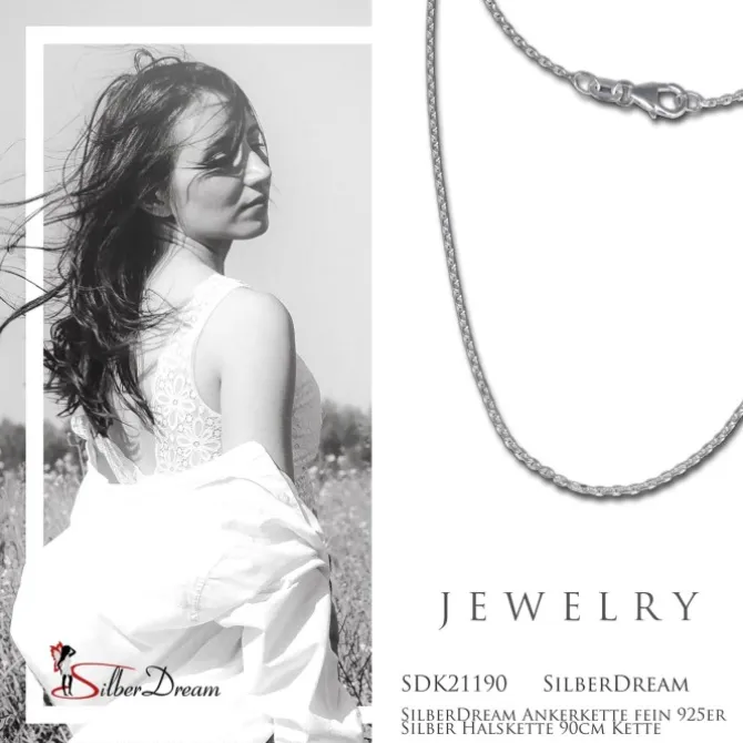 SilberDream Ankerkette fein 925er Silber Halskette 90cm Kette SDK21190