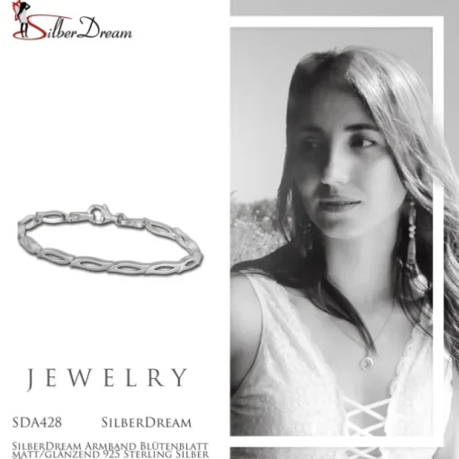 SilberDream Armband Blütenblatt matt/glänzend 925 Sterling Silber 19cm SDA428