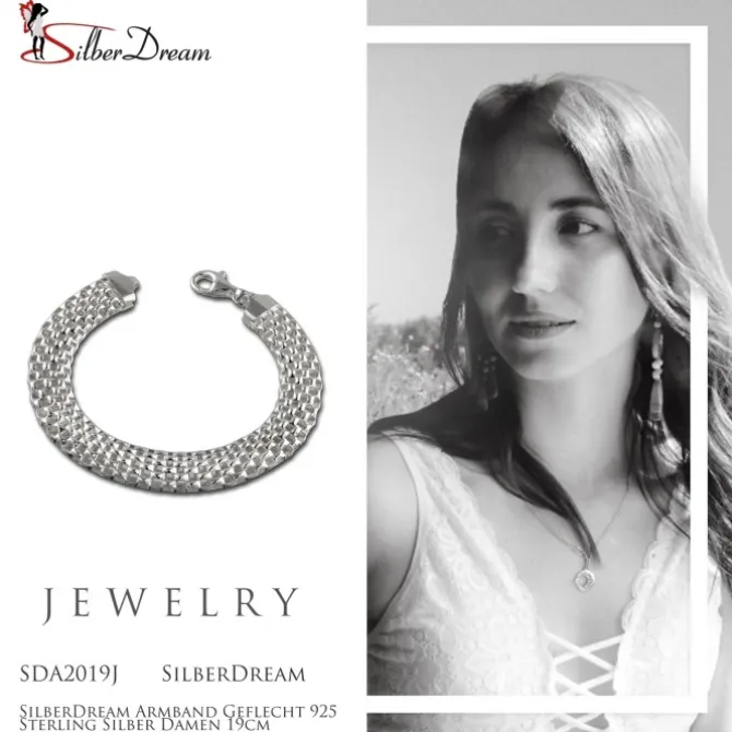 SilberDream Armband Geflecht 925 Sterling Silber Damen 19cm SDA2019J