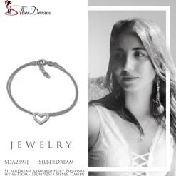 SilberDream Armband Herz Zirkonia weiß 17cm - 19cm 925er Silber Damen SDA2597J