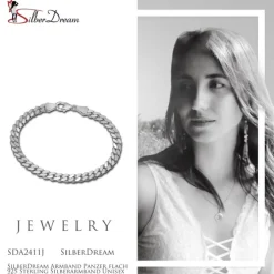 SilberDream Armband Panzer flach 925 Sterling Silberarmband Unisex 21cm SDA2411J