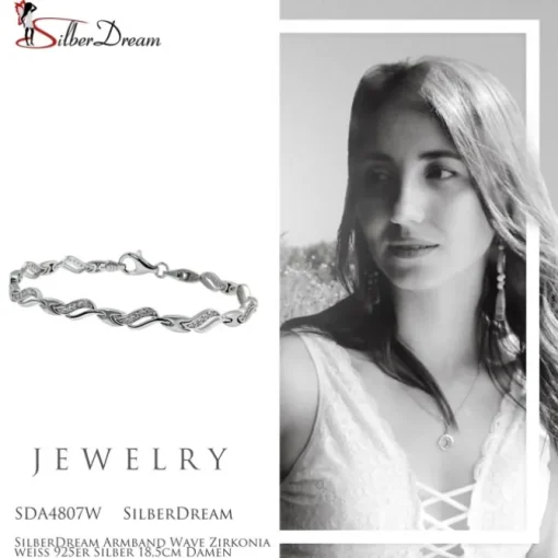 SilberDream Armband Wave Zirkonia weiß 925er Silber 18,5cm Damen SDA4807W