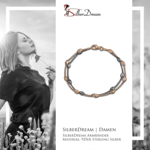 SilberDream Bicolor Armband Rose und Schwarz 19-21cm 925 Silber Damen SDA2459F
