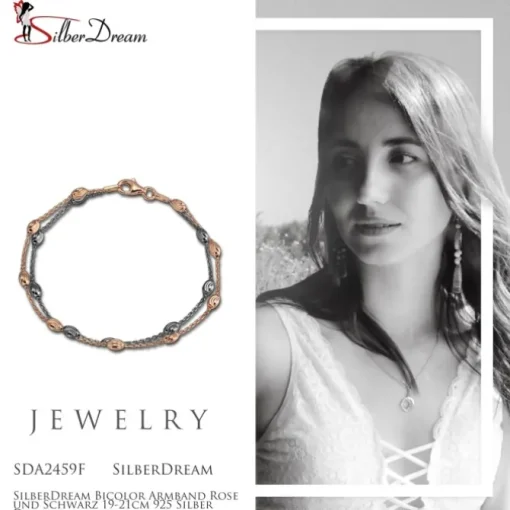 SilberDream Bicolor Armband Rose und Schwarz 19-21cm 925 Silber Damen SDA2459F