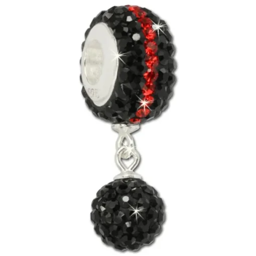 SilberDream Bommel-Bead Glitzer Kristalle schwarz 925 Silber GSB402