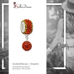 SilberDream Bommel-Bead Glitzer Kristalle orange 925 Silber GSB405