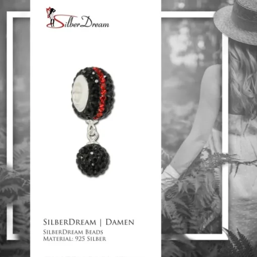 SilberDream Bommel-Bead Glitzer Kristalle schwarz 925 Silber GSB402