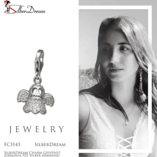 SilberDream Charm Gespenst Zirkonia 925 Silber Armband Anhänger FC3143