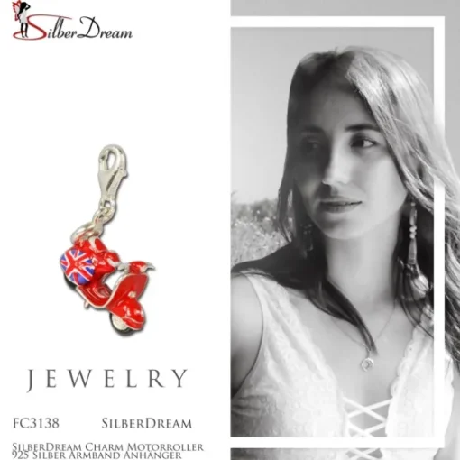 SilberDream Charm Motorroller 925 Silber Armband Anhänger FC3138
