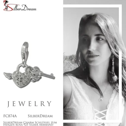 SilberDream Charm Schlüssel zum Herzen rot 925 Silber Armband Anhänger FC874A