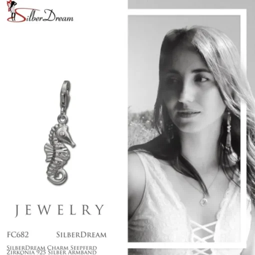 SilberDream Charm Seepferd Zirkonia 925 Silber Armband Anhänger FC682