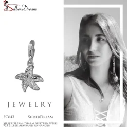 SilberDream Charm Seestern weiß 925 Silber Armband Anhänger FC643