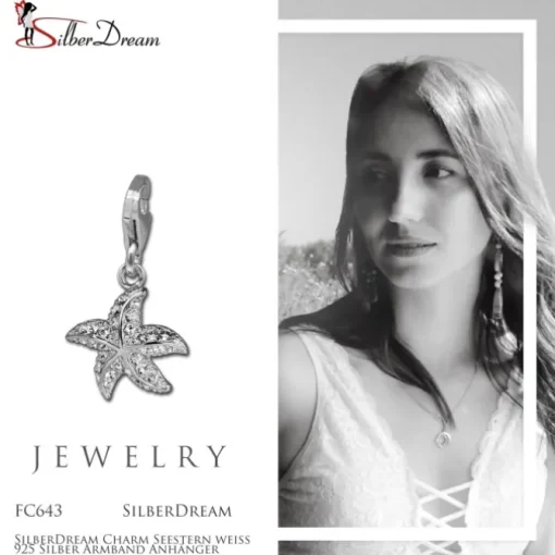 SilberDream Charm Seestern weiß 925 Silber Armband Anhänger FC643