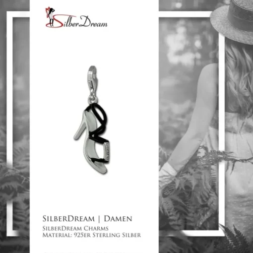 SilberDream Charm Stiletto schwarz mit Zirkonia 925er Armband Anhänger FC883S