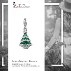SilberDream Charm Weihnachtsbaum 925 Silber Armband Anhänger FC849G