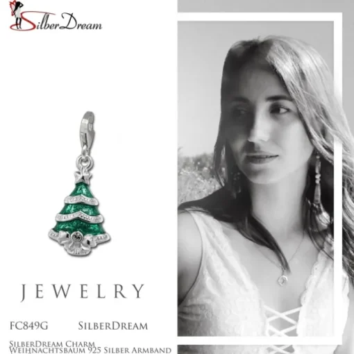 SilberDream Charm Weihnachtsbaum 925 Silber Armband Anhänger FC849G