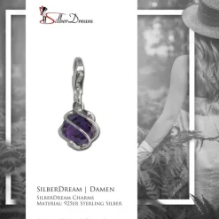SilberDream Charm Zirkonia Kugel lila Armband Anhänger FC200V