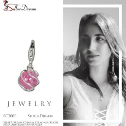 SilberDream Charm Zirkonia Kugel rosa Armband Anhänger FC200P