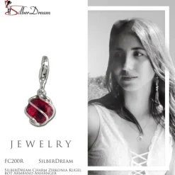 SilberDream Charm Zirkonia Kugel rot Armband Anhänger FC200R