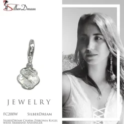 SilberDream Charm Zirkonia Kugel weiß Armband Anhänger FC200W