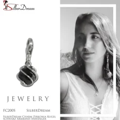 SilberDream Charm Zirkonia Kugel schwarz Armband Anhänger FC200S