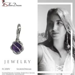 SilberDream Charm Zirkonia Kugel lila Armband Anhänger FC200V
