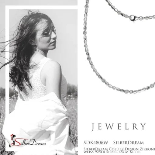 SilberDream Collier Design Zirkonia weiß 925er Silber 45cm Kette SDK4806W