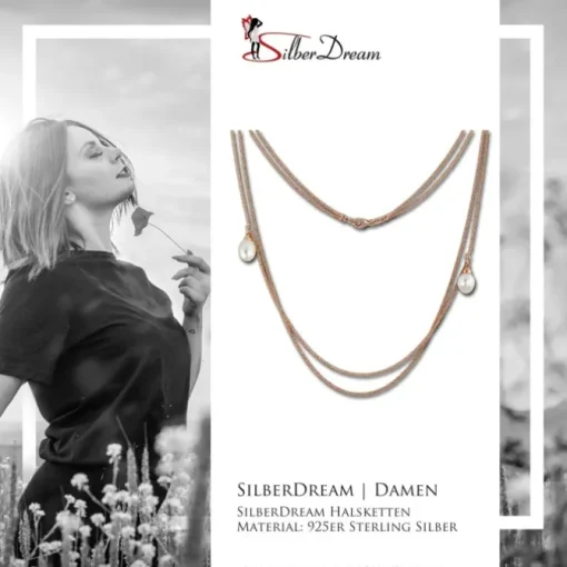 SilberDream Collier Doppel Kette Perlen rose vergoldet 925 Silber 90cm SDK2369E