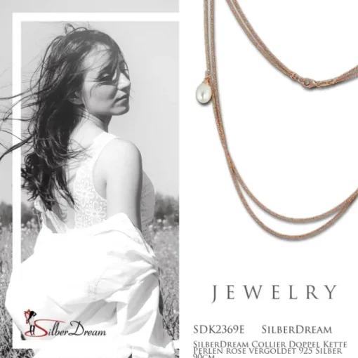 SilberDream Collier Doppel Kette Perlen rose vergoldet 925 Silber 90cm SDK2369E