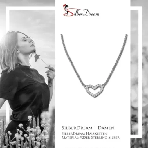 SilberDream Collier Herz Kette Zirkonia weiß 925er Silber Damen 42cm SDK29142J