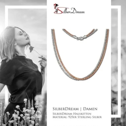 SilberDream Collier Kette gedreht rose vergoldet und 925 Silber 45cm SDK23345T