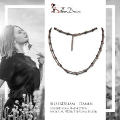 SilberDream Collier Kette Kugeln Rose und Schwarz 925er Damen 42cm SDK22442F