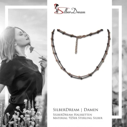 SilberDream Collier Kette Kugeln Rose und Schwarz 925er Damen 42cm SDK22442F