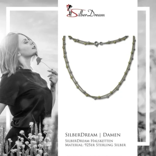SilberDream Collier Kette Kugeln vergoldet 925er Silber Damen 45cm SDK22345T