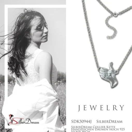 SilberDream Collier Kette Handzeichen Daumen hoch 925 Silber 46cm SDK50944J