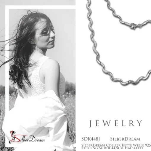 SilberDream Collier Kette Welle 925 Sterling Silber 44,5cm Halskette SDK448J