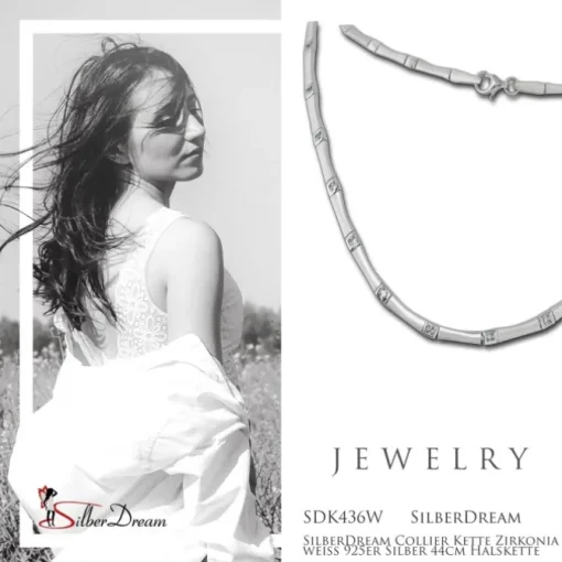SilberDream Collier Kette Zirkonia weiß 925er Silber 44cm Halskette SDK436W