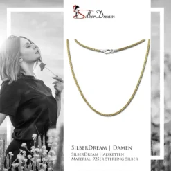 SilberDream Collier Kette Zopf vergoldet 925 Silber Damen 45cm SDK21545Y