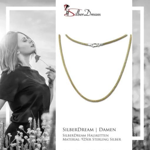 SilberDream Collier Kette Zopf vergoldet 925 Silber Damen 45cm SDK21545Y