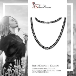 SilberDream Collier Kette Panzer schwarz 925 Silber Damen 45cm SDK21445S