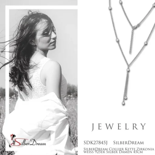 SilberDream Collier Kette Zirkonia weiß 925er Silber Damen 45cm SDK27845J
