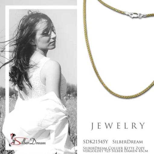 SilberDream Collier Kette Zopf vergoldet 925 Silber Damen 45cm SDK21545Y