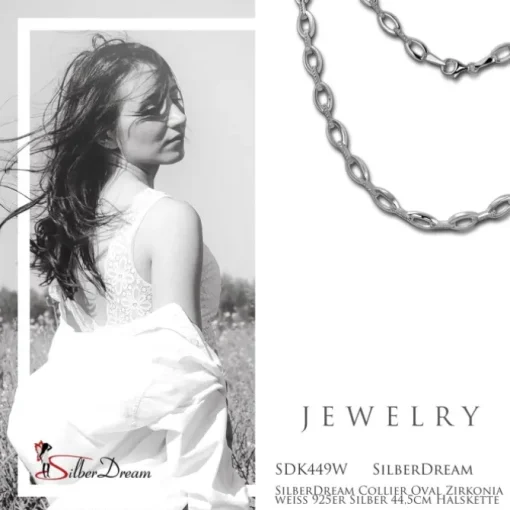 SilberDream Collier Oval Zirkonia weiß 925er Silber 44,5cm Halskette SDK449W
