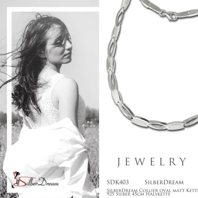 SilberDream Collier oval matt Kette 925 Silber 45cm Halskette SDK403
