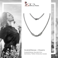 SilberDream Collier Ovale Zirkonia weiß 925er Silber 46cm Kette SDK4811W