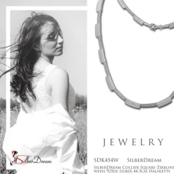 SilberDream Collier Square Zirkonia weiß 925er Silber 44,5cm Halskette SDK454W