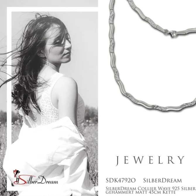 SilberDream Collier Wave 925 Silber gehämmert matt 45cm Kette SDK4792O
